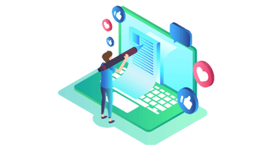 a person standing in front of a laptop computer