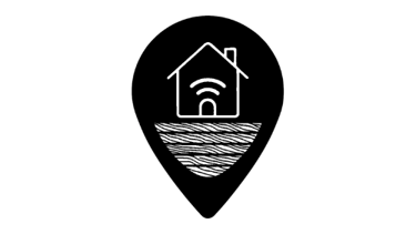 NomadVillage symbol featuring a house with Wi-Fi inside a location pin.