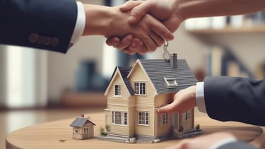 A welcoming office space with a team of professionals discussing real estate options.