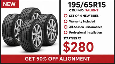 Set of 4 new Celimo Salient 195/65R15 all-season tires available in los angles.