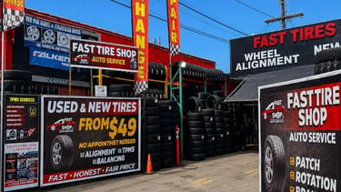 Fast Tire Shop Olympic Blvd location in East Los Angeles offering same day tire installation, wheel 