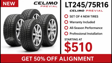 LT245/75R16 Celimo Previal new tire set available at Fast Tire Shop in Los Angeles. Professional