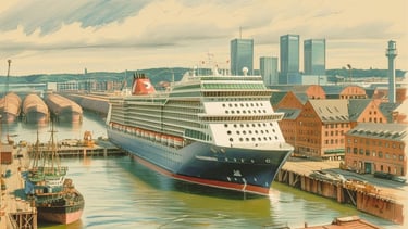 Navio ancorado no porto de Hamburgo.