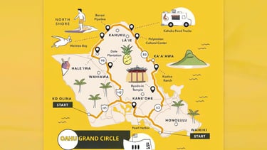 foto da mapa do tour de oahu grand circle island no havai