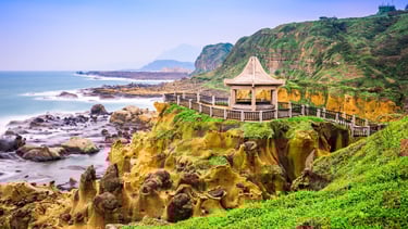 Heping Island GeoPark em Keelung com formações rochosas e cenário costeiro deslumbrante
