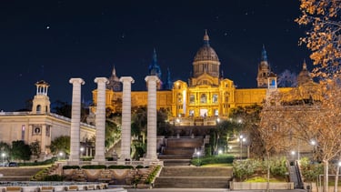 foto da vista noturna palacio real montjuic barcelona