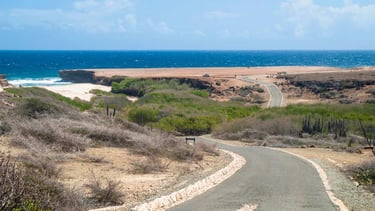 Estrada na chegada do parque de Arikok em Aruba.