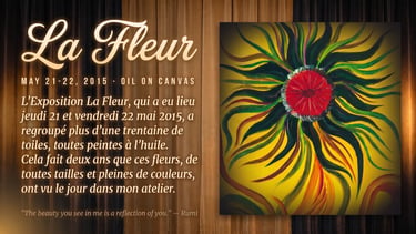 Oil on canvas painting of a colorful flower for the La Fleur art exhibition poster.