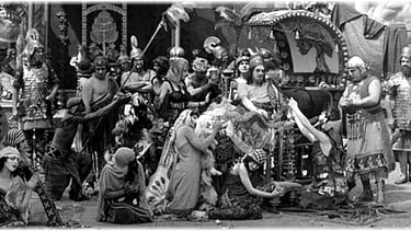 movie still of 1916 silent film Intolerance, Egyptian theme with Assuit fabric