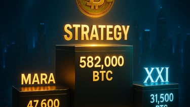 Podium des plus grands détenteurs institutionnels de Bitcoin en 2025 : Strategy, MARA, XXI
