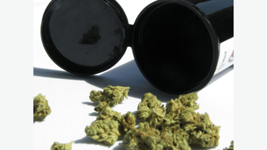a pair of sunglasses and a can of marijuana