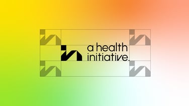 Safe area grid for logo design with a geometric 'HI' icon in neon gradient colors.