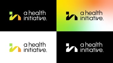 A Health Initiative minimalist logo design with a geometric 'HI' icon in neon gradient colors.