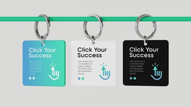 Branded keychain design for digital marketing agency.