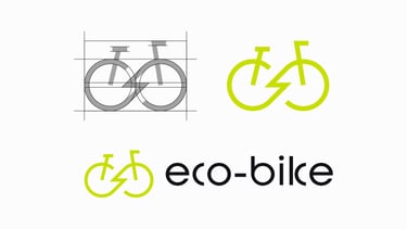 Modern lime green bicycle logo grid.