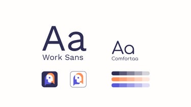 Psychology brandmark, purple and orange color palette and brand fonts.