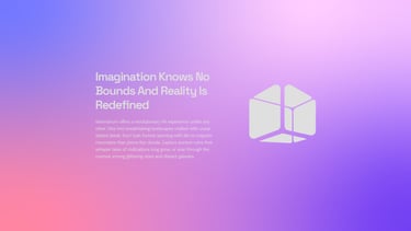 Pink and purple gradient background with 3d box logo design and company pitch.