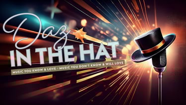 a microphone and a hat on a stage with the title "Daz in the Hat".