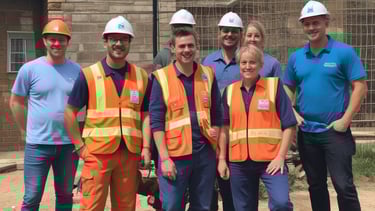 A property manager inspecting water meters outside a residential building