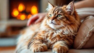 a cat is laying on a couch with a person's hand on the couch