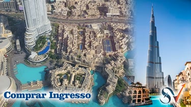 Vista panorâmica do topo do Burj Khalifa, o maior prédio do mundo, com ingressos em até 10x sem juro