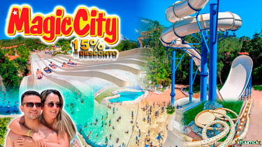 Desconto de 15% no parque aquático Magic City — atrações com toboáguas e piscina de ondas