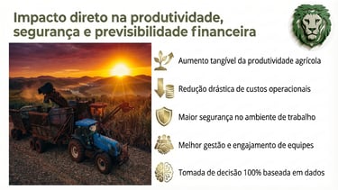Trator colhendo culturas ao pôr do sol, ilustrando produtividade agrícola 