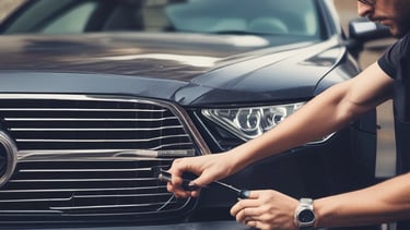 A professional detailer working on a 4WD vehicle.