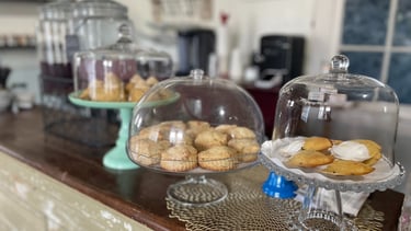 Pastry display at QRST (a tea shop) in Ste Genevieve, Missouri