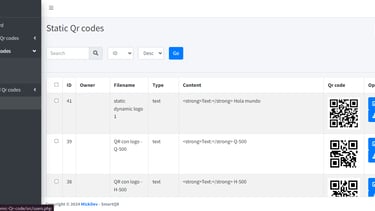 Listado de códigos estáticos QR