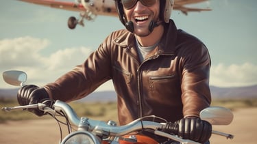 A motorcyclist wearing a helmet and protective gear sits on a red Kawasaki bike marked with the number 88. Next to the motorcyclist, a woman holds a black umbrella to provide shade. They are outdoors, and in the background, there is a flag with 'Mutual' branding and another person standing near similar banners. The sky is partly cloudy.