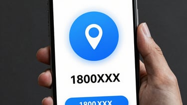 A person holding a smartphone displaying toll free number icons in a professional office setting.