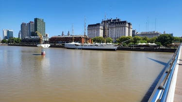 Buque Museo Fragata A.R.A Presidente Sarmiento" from Puente de la Mujer footbridge in Buenos Aires