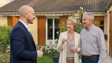 Conseiller immobilier accompagnant des propriétaires lors d'une vente à Élancourt et Maurepas