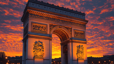 Arc de Triomphe in Paris at sunset, a symbol of France's rich cultural heritage, highlighting study 