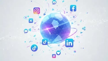 TrendBeatz digital marketing agency graphic displaying global social media channels and engagement i