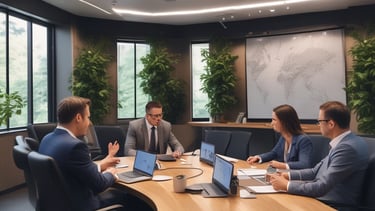 A diverse group of professionals collaborating in a modern office space.