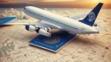A neon sign with both English and Chinese characters illuminates against a dark background. The sign advertises a travel agency with services such as visa, tour, and ticket assistance. The surrounding area is dimly lit, with faint reflections visible.
