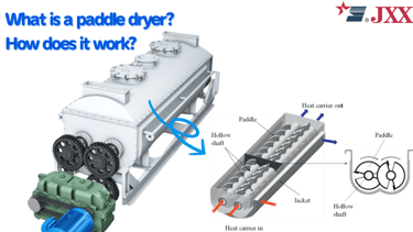 Indirect heating paddle dryer with hollow shafts and rotating blades