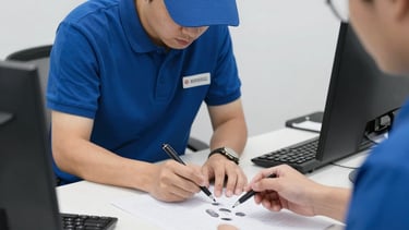 Two women walk down a city sidewalk next to an office building. One is pushing a stroller. A signboard advertises notary and mailing services. The street is lined with parked cars and trees.