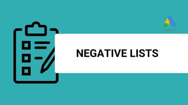a banner with a title that says negative lists and a google ads logo