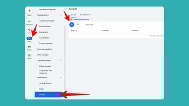 google ads dashboard that shows how to launch a script