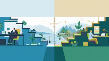 şirket hayatından evde çalışma modeline geçişi simgeleyen bir görsel