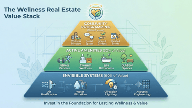 Luxury wellness real estate value pyramid showing invisible systems and tiers
