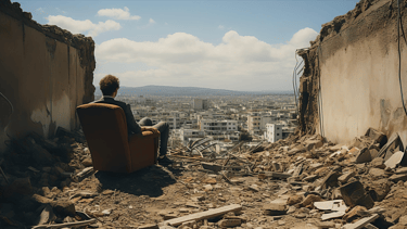 a man sitting in a chair in a room with a chair