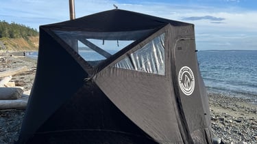 portable sauna tent on the beach