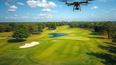 a drone flying over a golf course