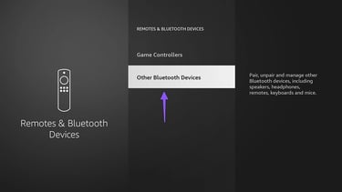 Amazon Fire TV Settings Menu with other Bluetooth devices Option Highlighted