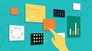 a person pointing at different digital elements