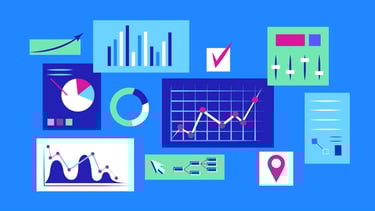 symbols for economy, statistics, science, graphs